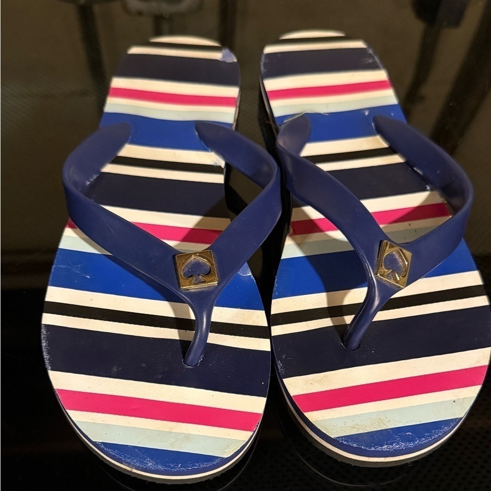 Kate Spade Navy and Pink Striped Flip Flop Sandals